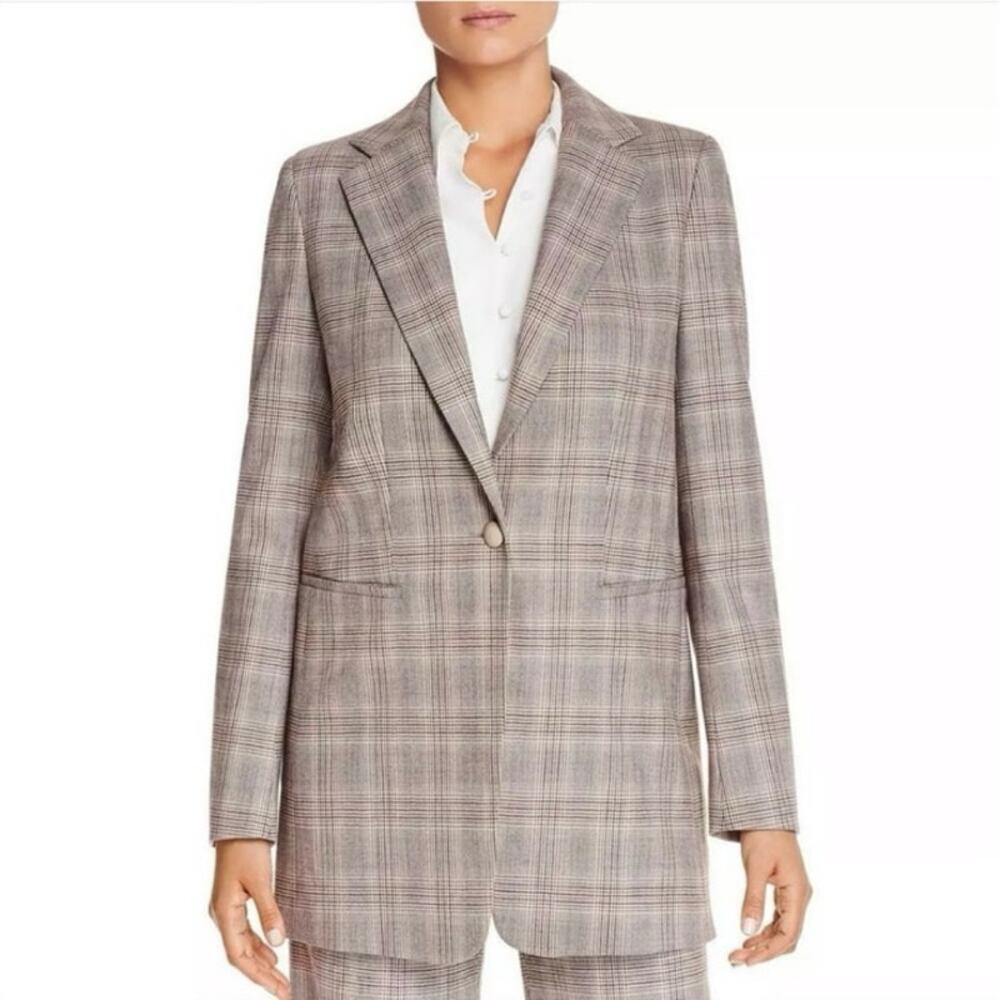 Lafayette 148 Women's Heather Plaid Wool Blended Eloquent Blazer Jacket Size 16